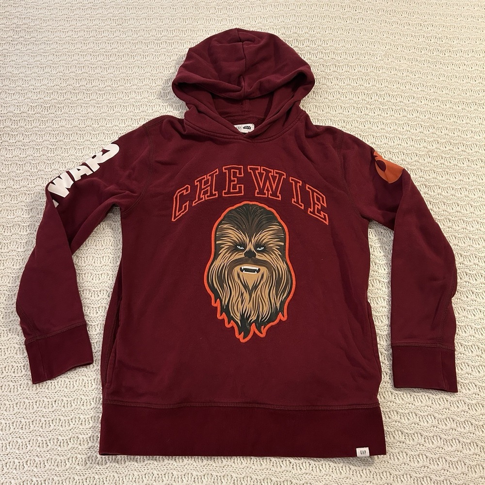 Gap Star Wars Chewie Hoodie Boys Size XXL‎ 14-16 Burgundy Chewbacca Pullover